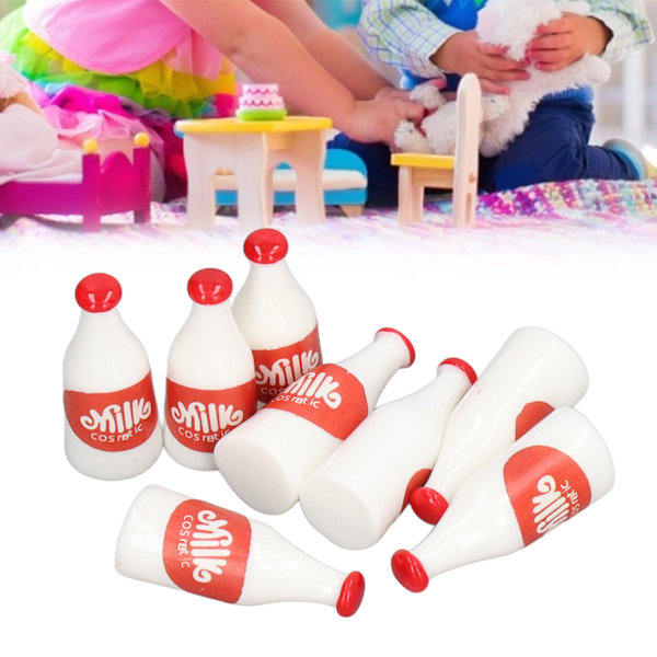 8Pcs Dollhouse Milk Bottle Plastic Vivid Details Miniature Bottle Set for 1:12 1: 6 Doll House Red