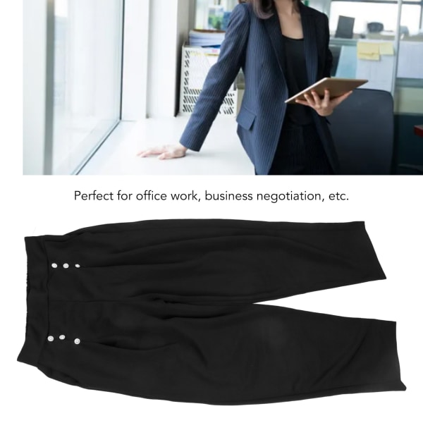 Hög midja klänningbyxor kvinnor elegant affärs kontor arbete enfärgad knapp dekor raka ben byxor svart L