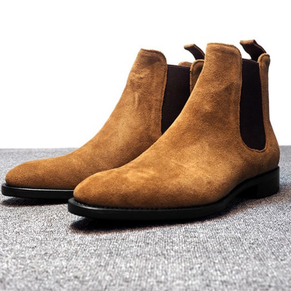 Man Suede Boots Lesiure PU Läder Ankel Boots Bekväma Slipless Låg Top Casual Skor Gul 42 (260mm / 10.2in)