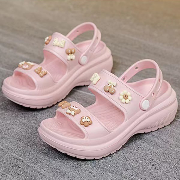 Sommer Kvinder Flade Sandaler Tekstureret Bund Tyk Solet Anti-Slip Fashionable Slipper Sandal Pink 36-37