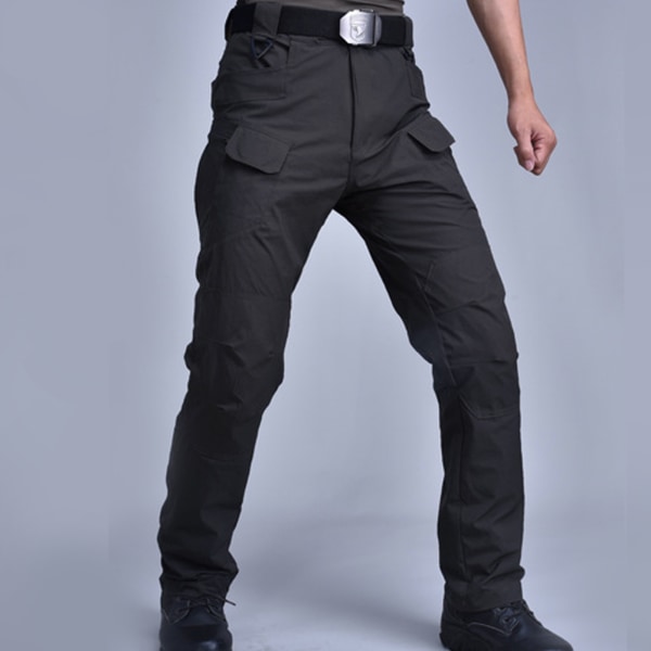 Men Hiking Work Pants with Multiple Pockets Elastic Waist Tapered Cuff Outdoor Fishing Pants Black XL