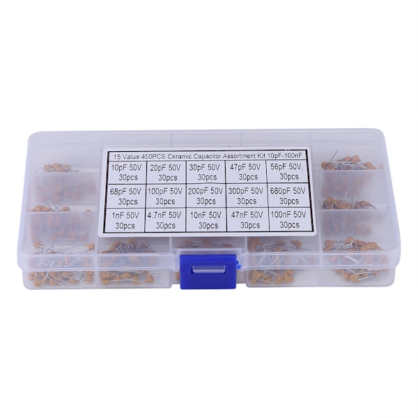 450pcs 15 Value 10pF－100nF Multi layer Ceramic Capacitor Assortment Kit With Box