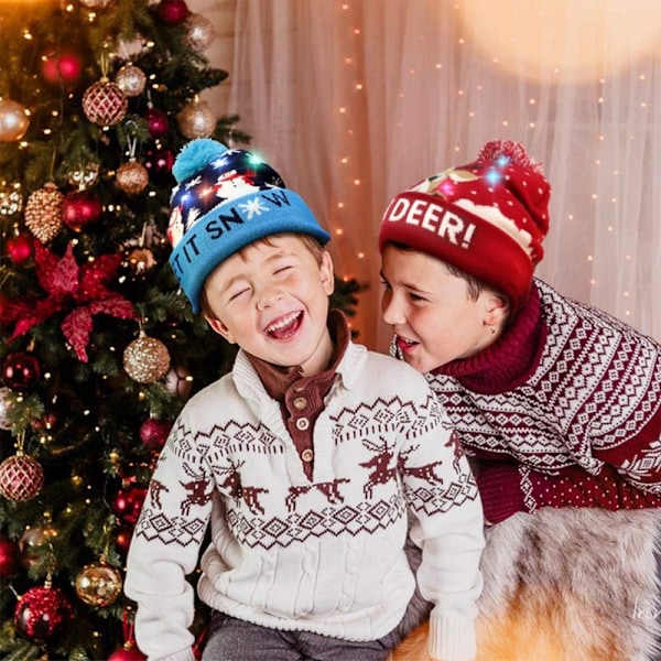 LED julehat, unisex, strækbar strikket hat, til julefest