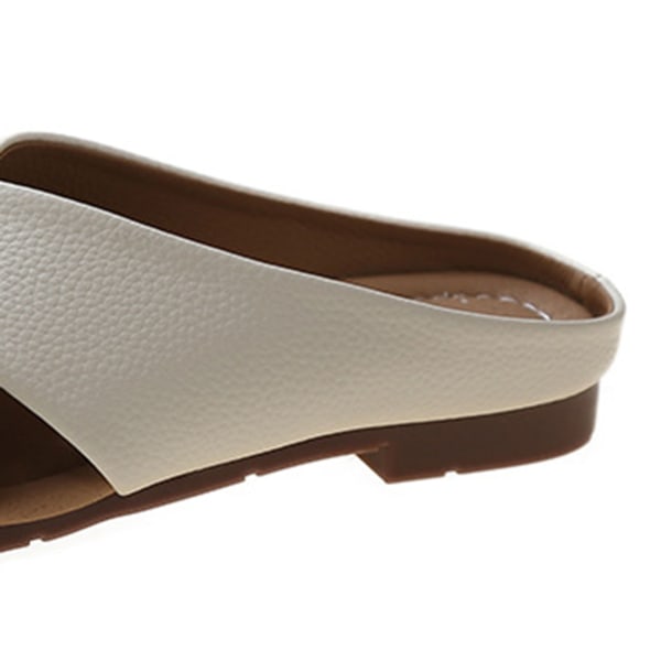 Dam Casual Tofflor PU Ovansida Platt Botten Utomhus Baotou Sandaler för Vår och Sommar Beige 37