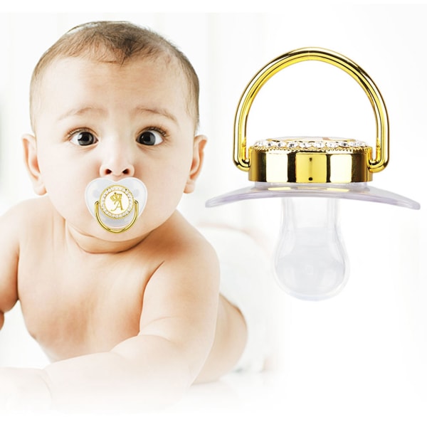 Baby Napp Tänder Soothie Gyllene Rhinestone Nipple Bokstäver Napp för baby dop Badning A