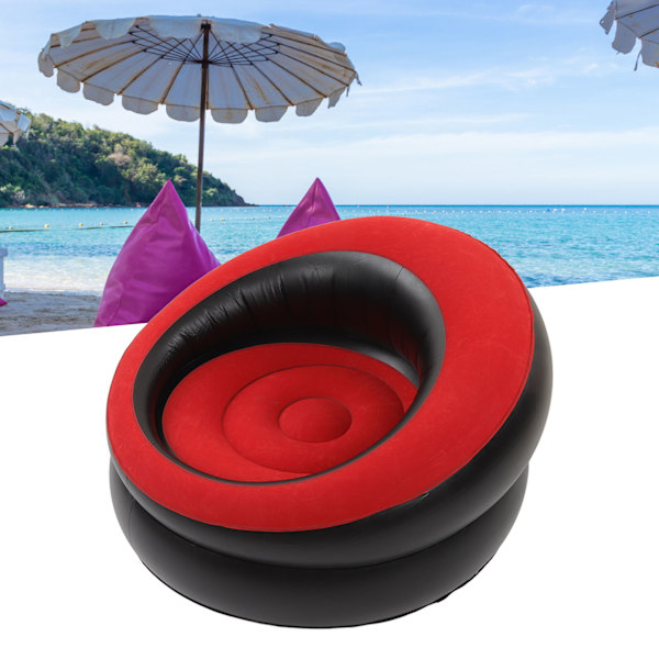 Inflatable Couch Flocking Air Sofa Simple Inflatable Chair for Living Room Bedroom Reading Room Office Balcony Travel Red