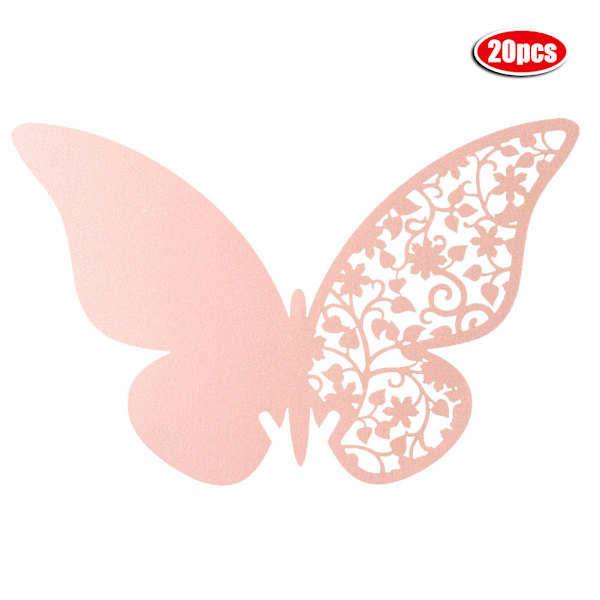 20 stk. Butterfly-formede Hule Navneplader til Vinglas Borddekoration (Pink)