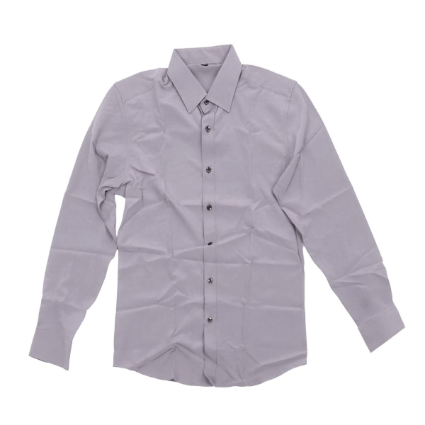 Male Regular Fit Shirt Long Sleeve Button Up Turn Down Collar Plain Color Slim Fit Top Gray 39