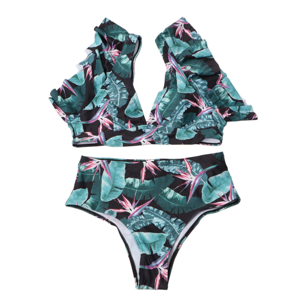 Damer Bikini Badetøj Ruffle Trim Bowknot Dekoration Høj Talje 2 Dele Tryk Badetøj Blomstermønster L