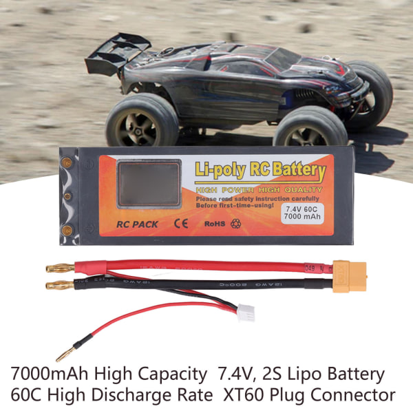 Li Poly RC-batteri 2S 60C 7000mAh 7,4V Li Poly-batteri med XT60-kontakt för 1/10 1/8 bilmodell