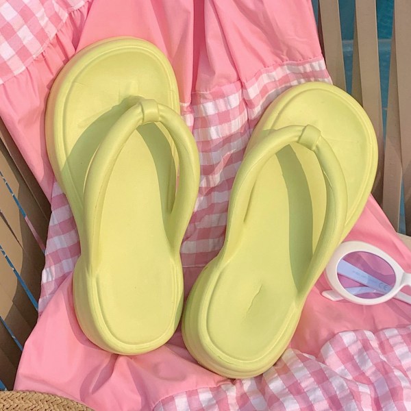 Kvinder Sommer EVA Flip Flops Casual Elegant Ensfarvet Tyk Solet Strand Tøfler Sandaler til Ferie Matcha Grøn 36‑37