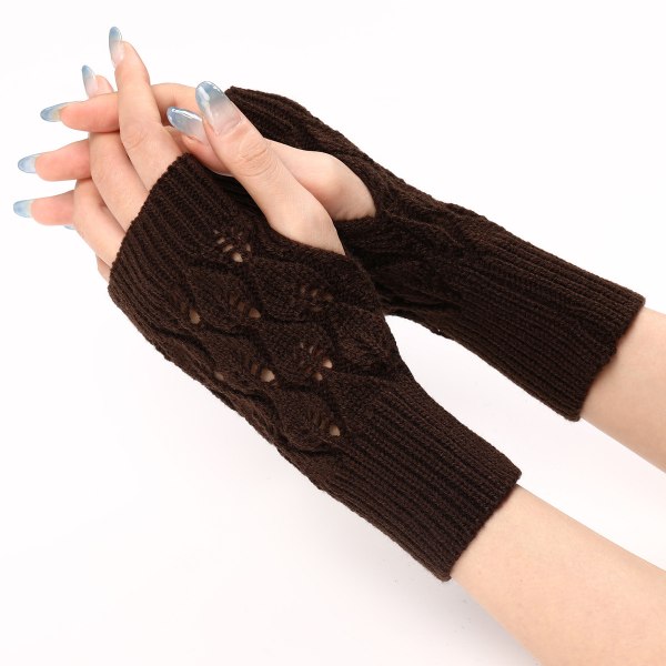 Vinterarmvärmare vantar stickade fingerlösa handskar för kvinnor,