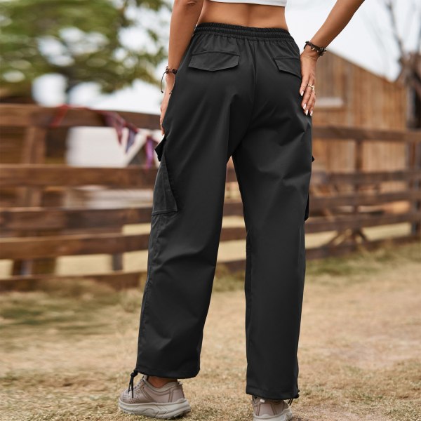 Baggy Pants with Large Pocket Tapered Cuff Pants Drawstring Closure Elastic Waisted Casual Pants Black M