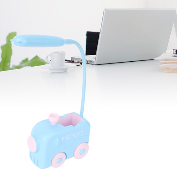 Mini Train LED Bedside Lamp Eye Protection Study Reading Light USB Charging with Pen Holder for Children Blue