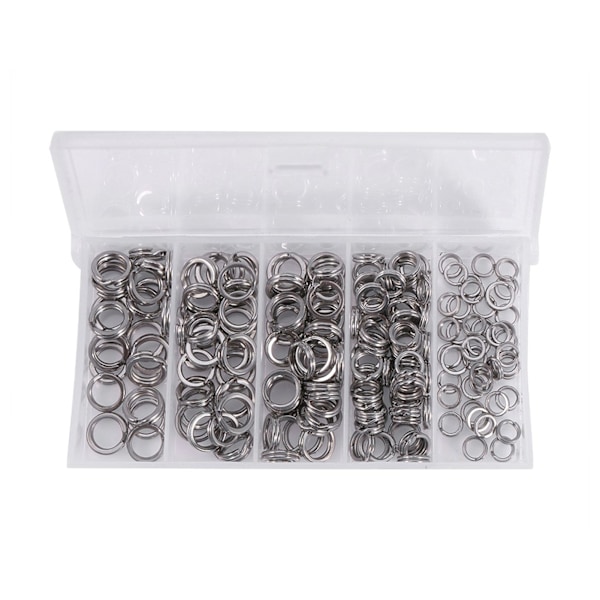 200PCS 5Sizes Heavy Duty Stainless Steel Split Rings Solid Lures Connectors Fishing Tackle