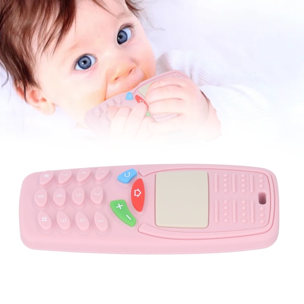 Mobiltelefonformad barnleksak Baby Rolig Söt Silikon Mjuk Tuggbarnsleksak för spädbarn Ljusrosa