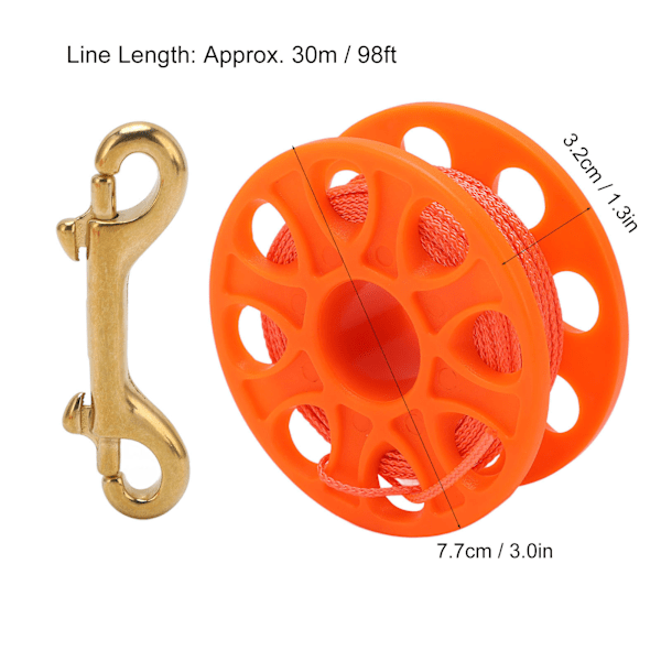 30M Scuba Diving Reel Scuba Diving Finger Spool med dobbel endede Bolt Snap Clip Fluorescerende Orange WireOrange