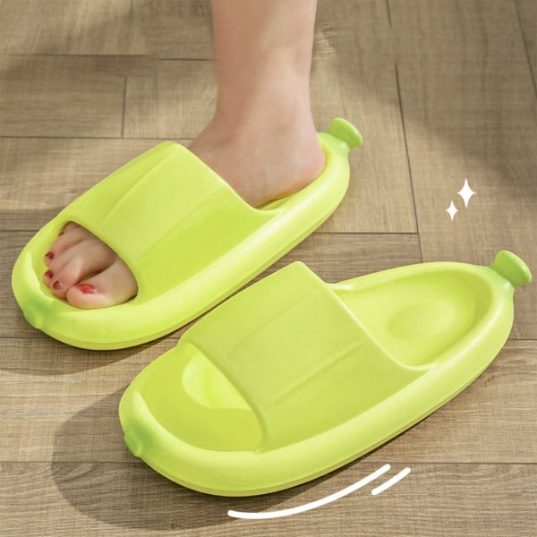 Women Banana Shape Shower Slippers EVA Prevent Slip Quick Drying Soft Relieve Foot Fatigue Bath Shoes Green 35-36