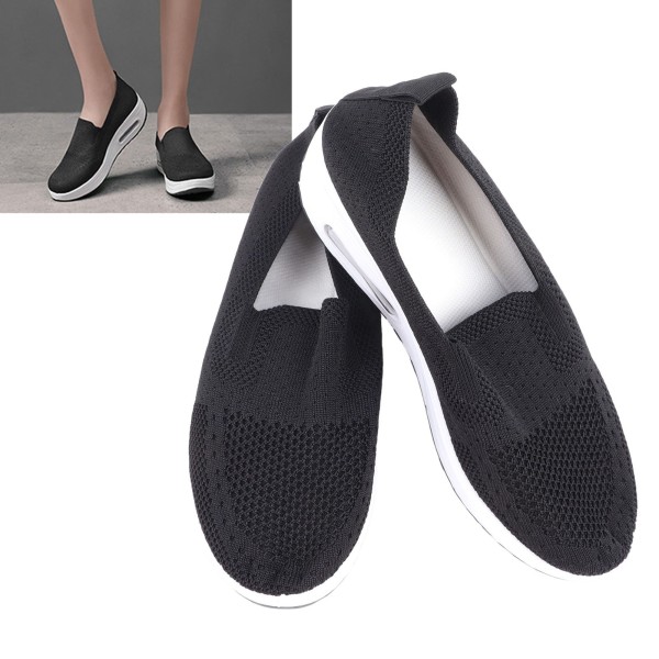 Kvinnor Slip On Casual Shoes Fashionabla Tjock sula Andas Stickad Walking Shoes Sneakers for Work Travel Black 35