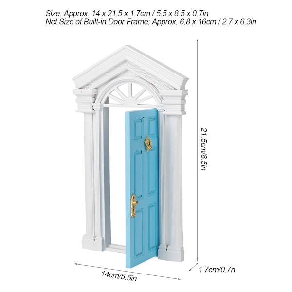 1:12 Dukkehus Miniatyr Liten Mini Fe Hvit Døråpning med Tilbehør Blå