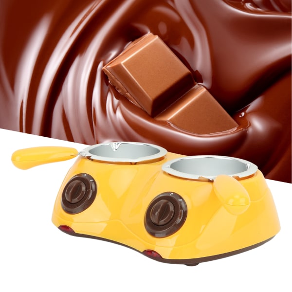 Chokladsmältdegel Elektrisk chokladfonduesmältmaskin med dubbelgryta köksredskap US 110-240V Gul