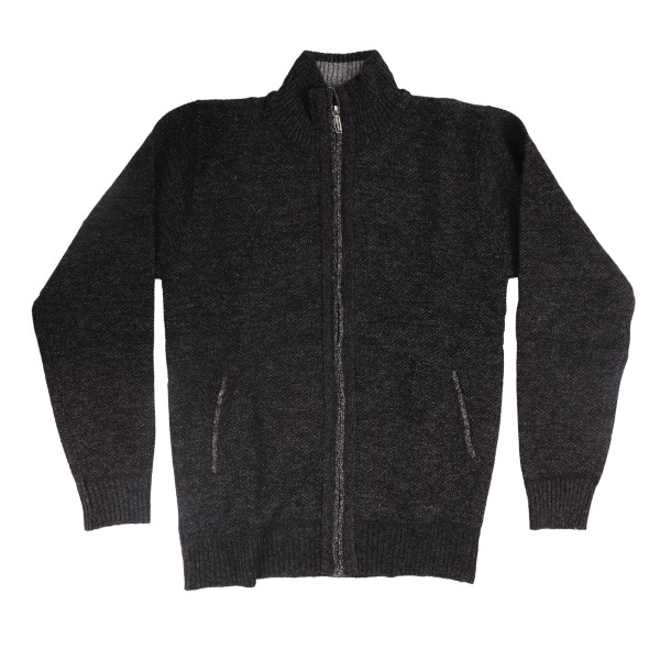 Herre Strikket Jakke Full Zip Lang Arm Høy Hals Casual Fleece Frakk for Vinter Høst Svart M