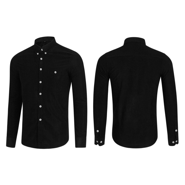 Långärmade skjortor för män Turn Down-krage Button Down Keep Warm Casual Blus for Autumn Winter Black 3XL