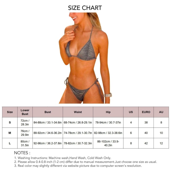 Women Bikini Swimsuit Halter Neck Straps Closure Flashing Fabric Two Pieces Bathing Suit Picture Color S