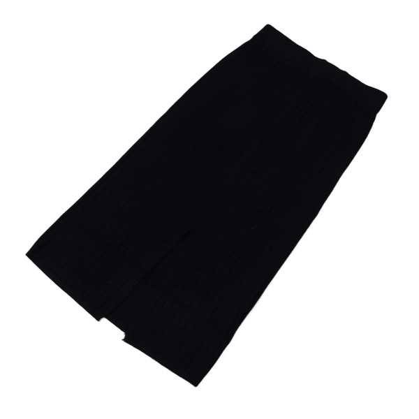 Women Hip Wrap Skirt High Waist High Elasticity Slim Fit Hem Split Knitted Midi Skirt Black Grey