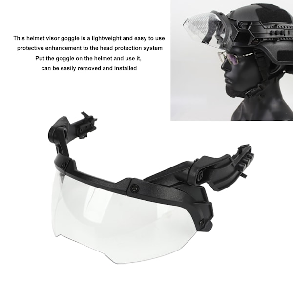 Hjälmglasögon för MICH PC Justerbart Airsoft Visir Glasögon med Transparent Linsen för Jakt Cykling Svart