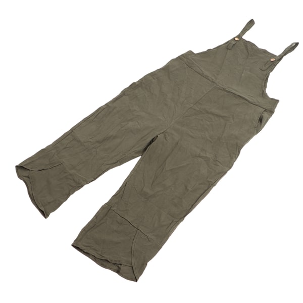 Naiset Casual Overalls 2 Sivutaskut Löysä Istuvuus Leveät Jalat Puhdas Väri Kesähaalarit Kesälle Vihreä 2XL