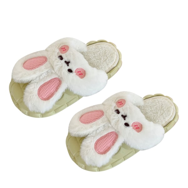 Cute Rabbit Cotton Slippers Plush Soft Warm Removable Washable Winter Slipper for Home Green 40‑41 Size