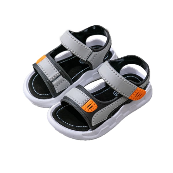 Pojksandal halkfri mjuk strand öppen tå krokögla barn platt sandal för barn grå 18cm/ 7.1in