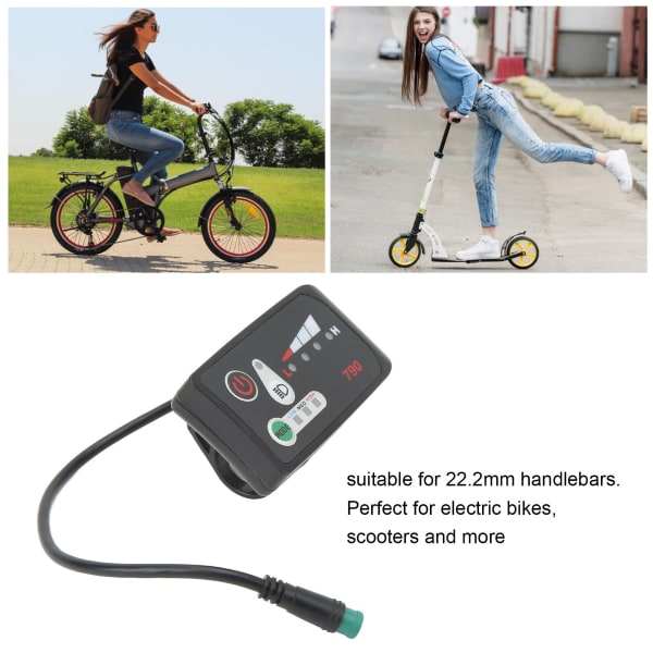 Elektrisk cykel LED-strömindikatorpanel Elektrisk cykelmodifieringsdisplaymätare med vattentät 5P-hane för 22,2 mm styre 36V
