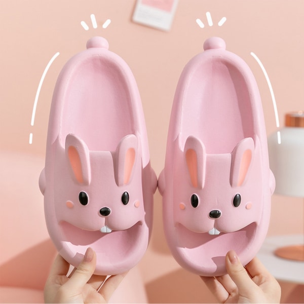 Women Summer Slippers Thick Sole Prevent Slip Cute Cartoon Rabbit Lady EVA Slippers for Home Bathroom Pink 36‑37 (Suitable for 35‑36)