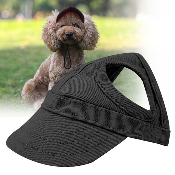 Baseballhette for Hund og Katt - Utendørs Solhatt Justerbar Stripe Sommer Reise Sport Hatt (Svart L)