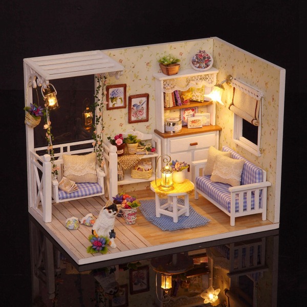 DIY trä dockhus möbler Dockhus pedagogiska leksaker Barn Födelsedagspresenter med lim