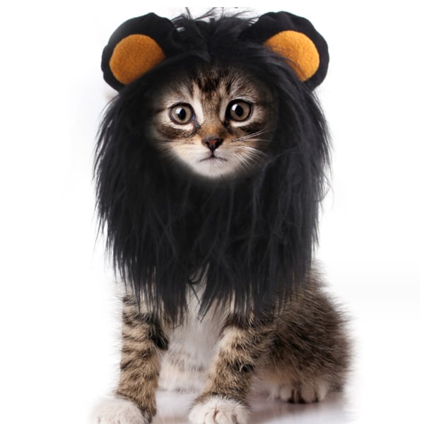 Katt Halloween kostymer- Black Lion Mane Peruk Pet Kostymer Hatt