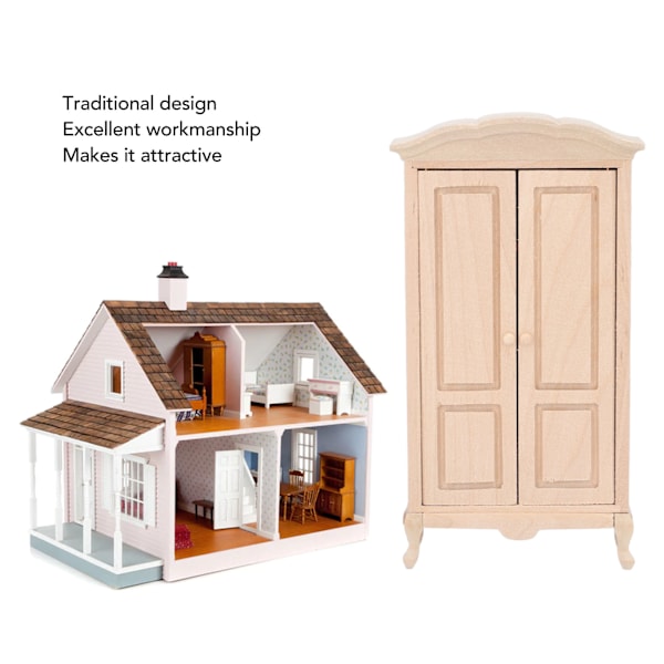 Dukkehus Miniatyr Garderobe 1/12 Skala Dobbeltdørs Dukkehus Skap for Dukkehus Møbler Tilbehør