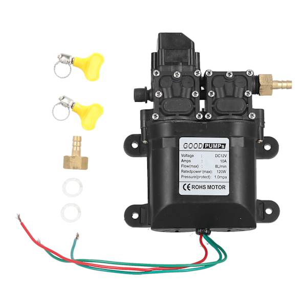 12V 120W 8L Dobbelkjerne Membran Høytrykks Pumpe med Kobberkontakt Automatisk Vanninjeksjonspumpe