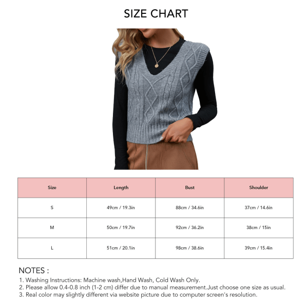 V-ringad tröja väst kabel stickad bekväm trendig casual dam ärmlös stickad för höst vinter grå L