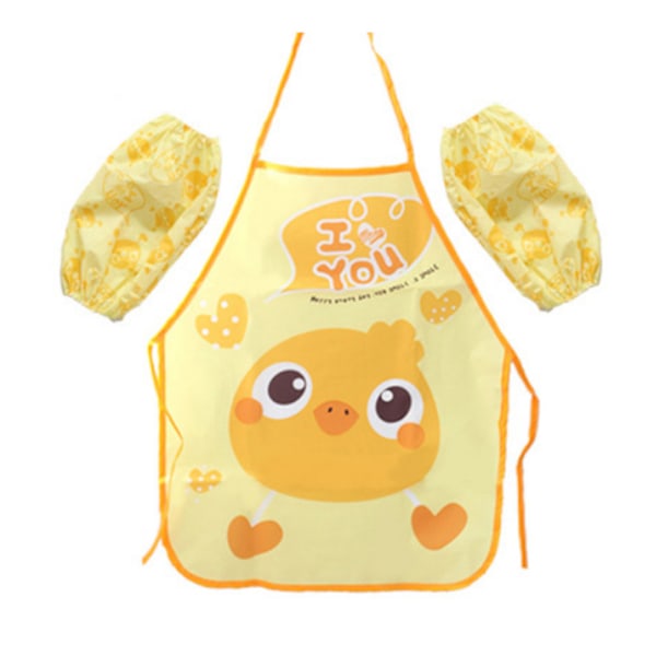 Cute Painting Apron Sleeveless Cartoon Aprons with A Pair of Sleeves for Kids(Yellow Duck)