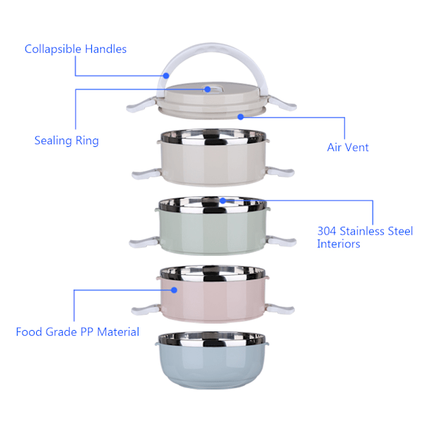 4-lags Bærbar Rejsende Bento-Skåle Sæt i Rustfrit Stål til Studerende og Kontorarbejdere