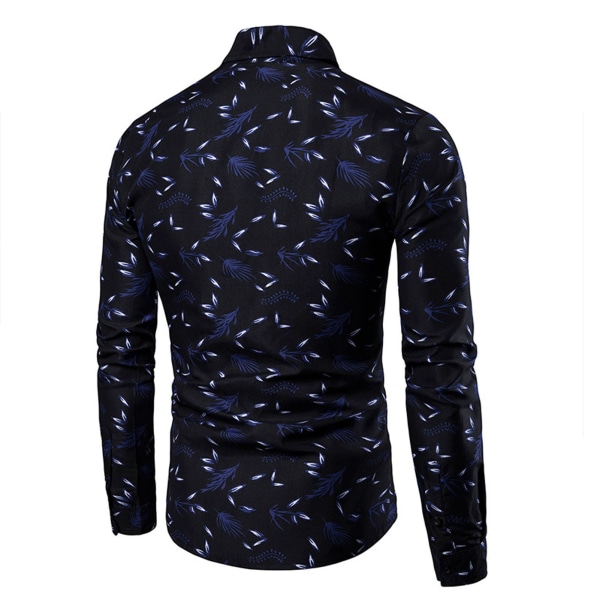 Man Long Sleeve Print Shirt Soft Button Up Comfortable Shirt Skin Friendly Lightweight Top Dark Blue 3XL