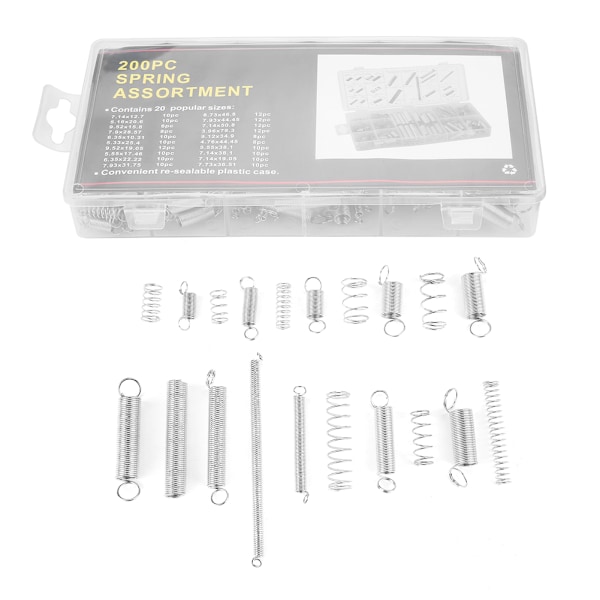 200pcs/Set 20 Sizes Carbon Steel Compression Extension Springs Assortment Kit with Box