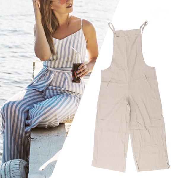 Women Spaghetti Strap Jumpsuit Wide Legs Loose Fitting Summer One Piece Outfits Pants Grey L