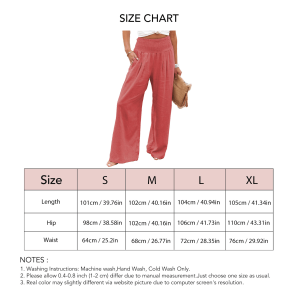 Women Trousers High Waist Wide Leg Long Pants Casual Loose Trousers for Work Vacation Orangered L