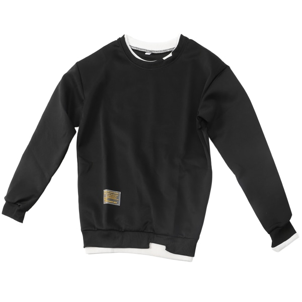 Men Pullover Sweatshirt Long Sleeve Crew Neck Casual Workout Sweatshirt for Fall Running Black L