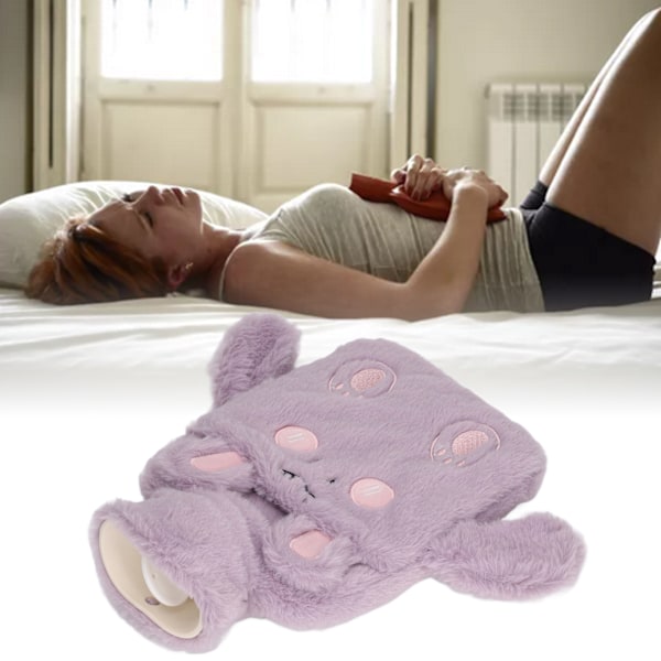 Hot Water Bag Prevent Leakage Explosion Proof Cute Hands in Hot Water Bottle with Plush Cover 1000ml Purple Rabbit