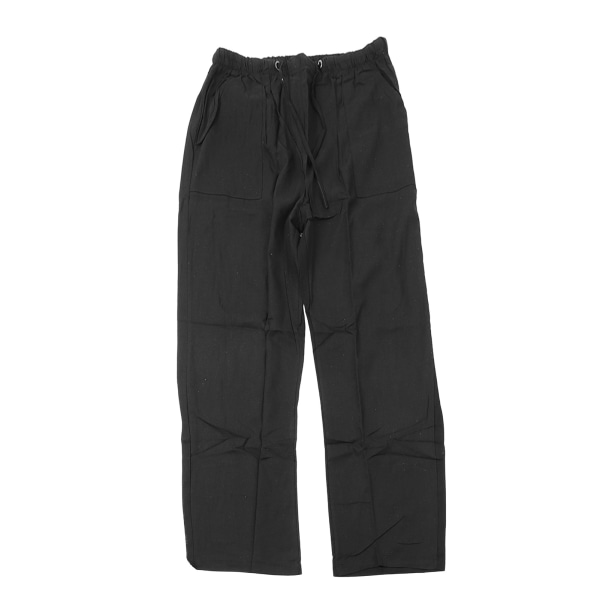 Men Loose Pants Cotton Casual Drawstring Elastic Waist Loose Fit Summer Beach Trousers for Men Black XXL